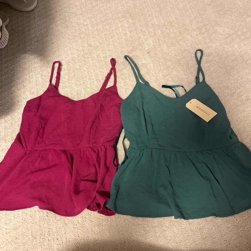 Monteau Green and Pink Peplum Camisole